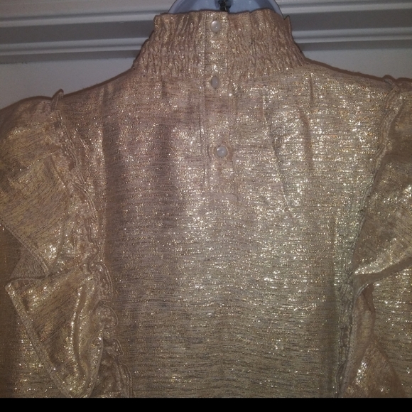 Sezane Filomene Gold Ruffle Blouse Top - Picture 7 of 10